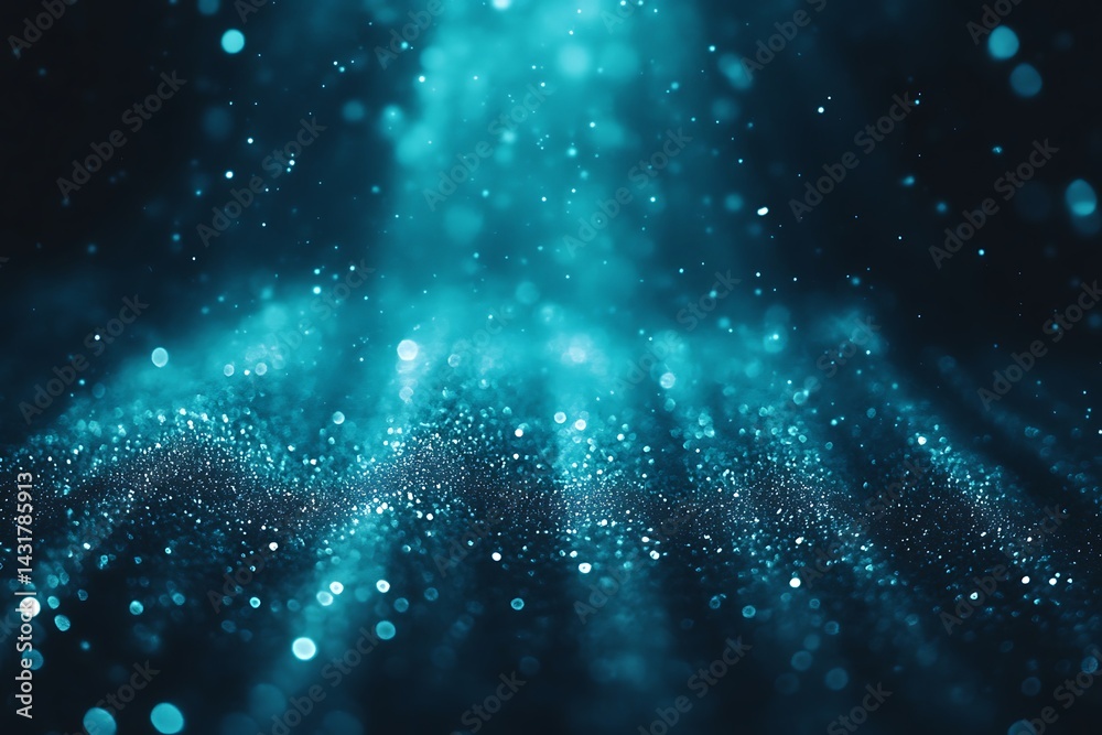 Fototapeta premium Abstract glowing blue wave pattern with particles and smooth flowing lines in a dark background