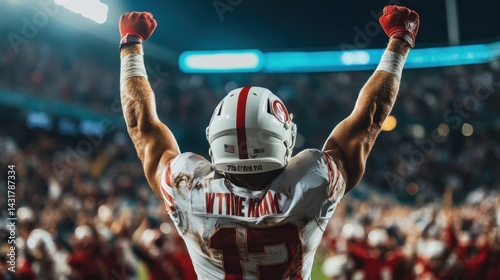 Football athlete in action pose triumph stadium