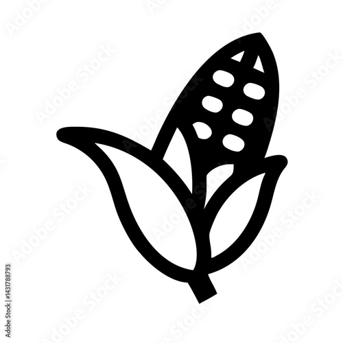 Black corn cob icon on transparent background. Outline icon for agriculture, food, grocery, and farm concepts. Simple linear illustration for modern design