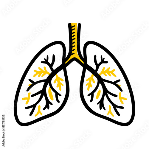 Simple vector icon illustration of human lungs on transparent background. Concept of healthcare, medicine, and anatomical study or educational material.