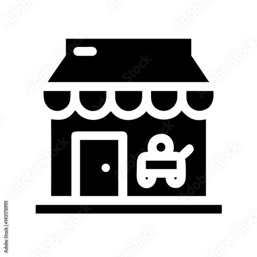 Black shopping store icon illustration with cart symbol. Commerce and retail concept vector graphic representation on transparent background in png format