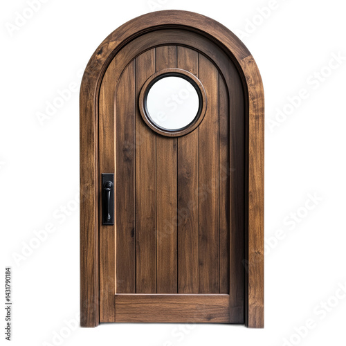 Elegant Dark Walnut Arched Door with Round Porthole for Modern Home Architecture and Interior Design Inspirations