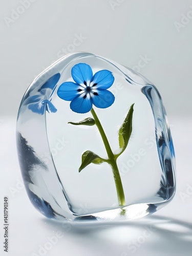 Obraz na płótnie Frozen blue flower captured in clear ice sculpture art with intricate details w salonie