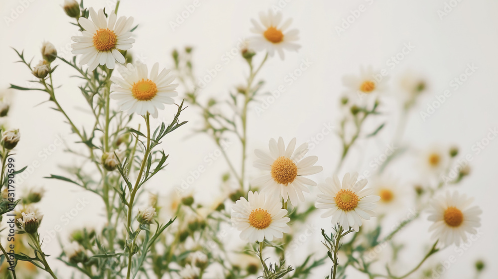 Obraz premium Elegant wedding invitation card background . Minimal hand painted watercolor Chamomile flowers texture template background. Design for wedding, vip cover, poster, rsvp moderncard.Valentine's Day