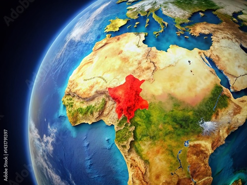 Morocco Centered Dark Globe Satellite View - Red Country Highlight