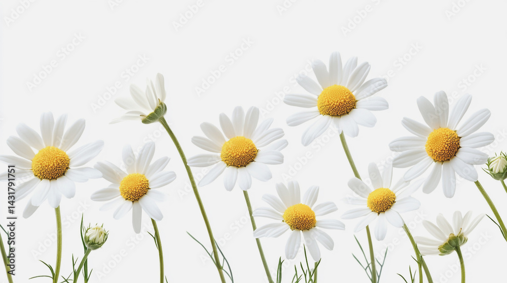 Fototapeta premium Elegant wedding invitation card background . Minimal hand painted watercolor Chamomile flowers texture template background. Design for wedding, vip cover, poster, rsvp moderncard.Valentine's Day