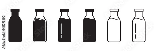 Bottle icon. Milk bottle icon. Milk jar icons set.