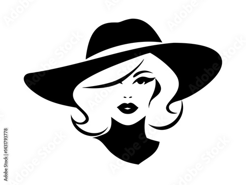  Chic Woman Head Silhouette with Hat Vector Graphic