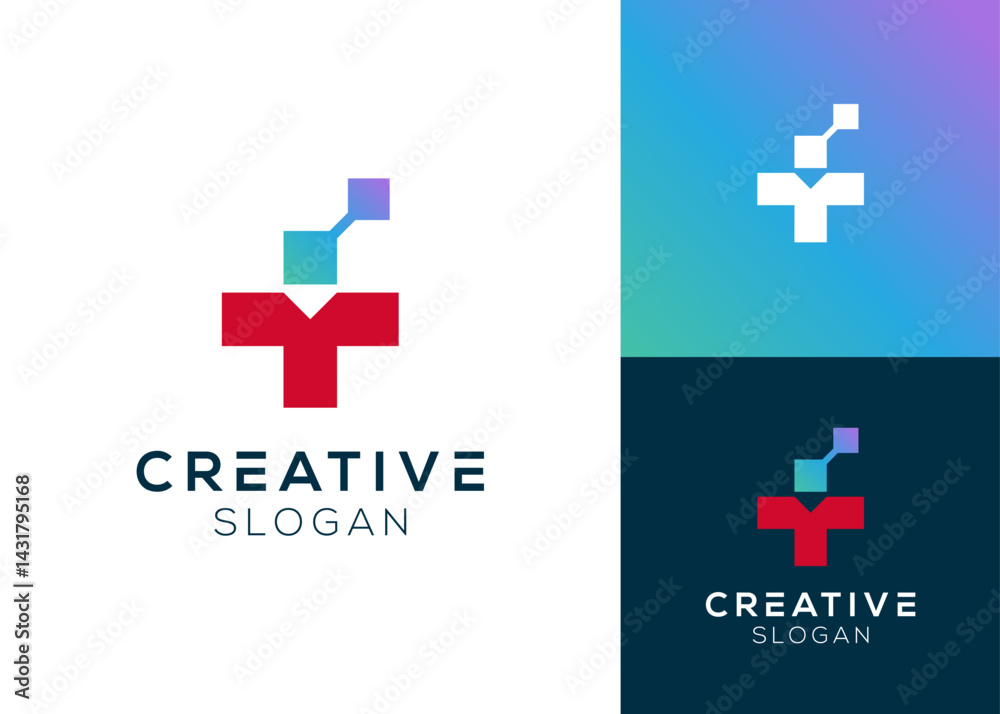 Obraz premium Cross or swiss with technology elements logo design