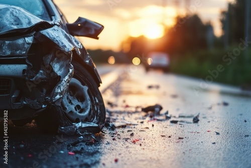 car accident with damaged vehicles close-up copy space photo