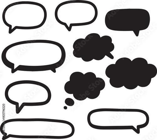 Handdrawn Speech Bubbles and Doodle Signs, Doodle set element, Hand drawn set, quotes, comic bubbles, doodle speech, 