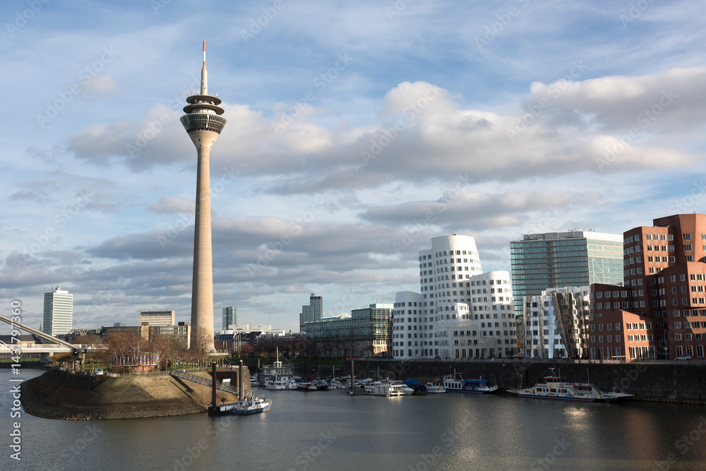 Dusseldorf cityscape with view on media harbor, Germany