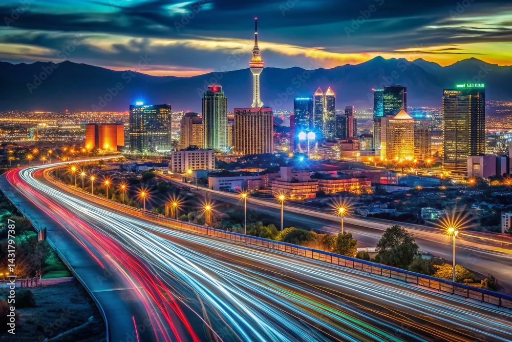 Obraz premium Nevada Cityscape Skyline at Night - Long Exposure Photography