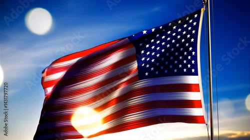 Cinematic US Flag Animation with Realistic Waving and Sky Background