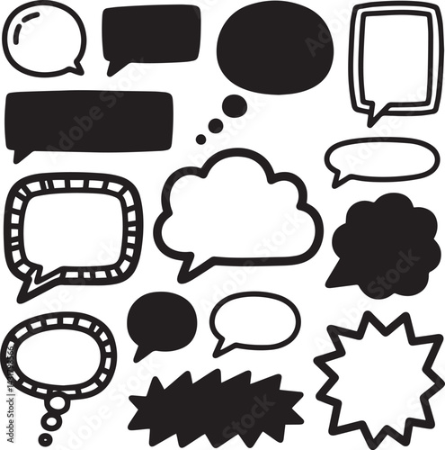 Handdrawn Speech Bubbles and Doodle Signs, Doodle set element, Hand drawn set, quotes, comic bubbles, doodle speech, 