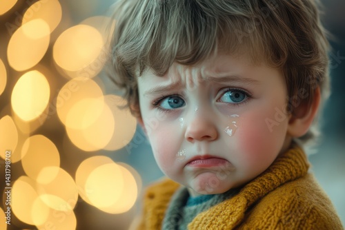Crying little child with tears on cheek portrait