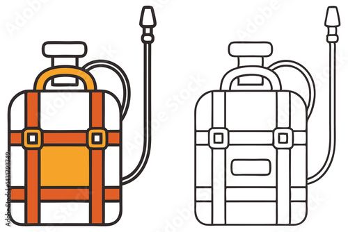 Colorful and Outline Style Garden Sprayer Clip Art on White Background