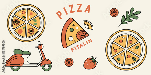 Delicious Pizza Design Featuring Scooter and Fresh Ingredients for Restaurant Branding	
