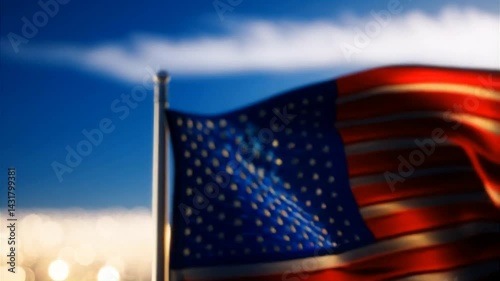 Cinematic US Flag Animation with Realistic Waving and Sky Background