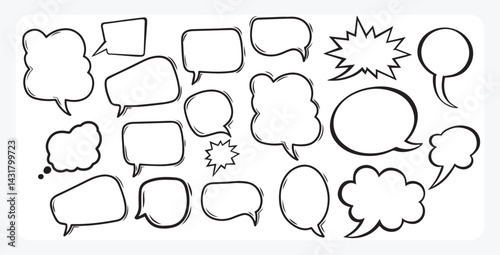 Handdrawn Speech Bubbles and Doodle Signs, Doodle set element, Hand drawn set, quotes, comic bubbles, doodle speech, 