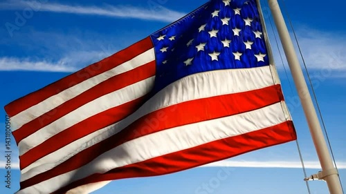 Cinematic US Flag Animation with Realistic Waving and Sky Background