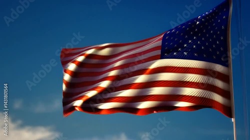 Cinematic US Flag Animation with Realistic Waving and Sky Background