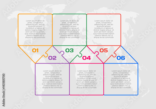Six steps line infographic, puzzle timeline