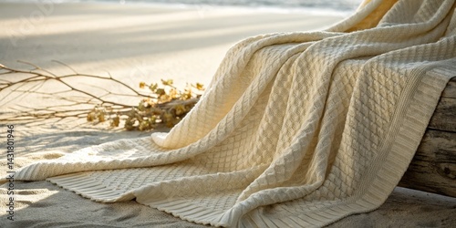 Cream Cable Knit Throw Blan...