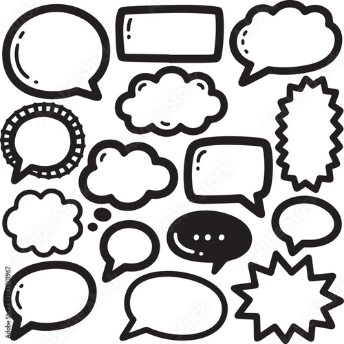 Handdrawn Speech Bubbles and Doodle Signs, Doodle set element, Hand drawn set, quotes, comic bubbles, doodle speech, 