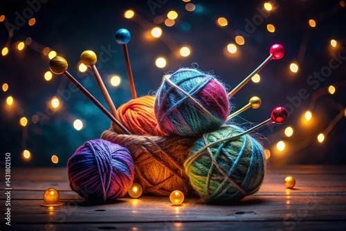Night Photography: Knitting Needles in Yarn Ball - Handicraft Hobby Symbol photo