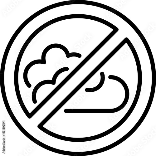 No pollution outline icon with prohibited cloud - Editable Stroke, SVG, fully scalable.