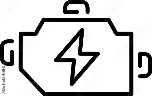 Electric engine outline icon with lightning bolt - Editable Stroke, SVG, fully scalable.