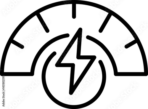 Electric efficiency gauge outline icon with lightning - Editable Stroke, SVG, fully scalable.