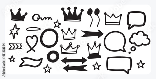Handdrawn Speech Bubbles and Doodle Signs, Doodle set element, Hand drawn set, quotes, comic bubbles, doodle speech, 