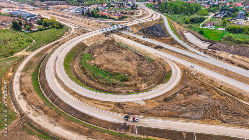 Construction of the new Tricity Metropolitan ring road in Pomerania. Poland
