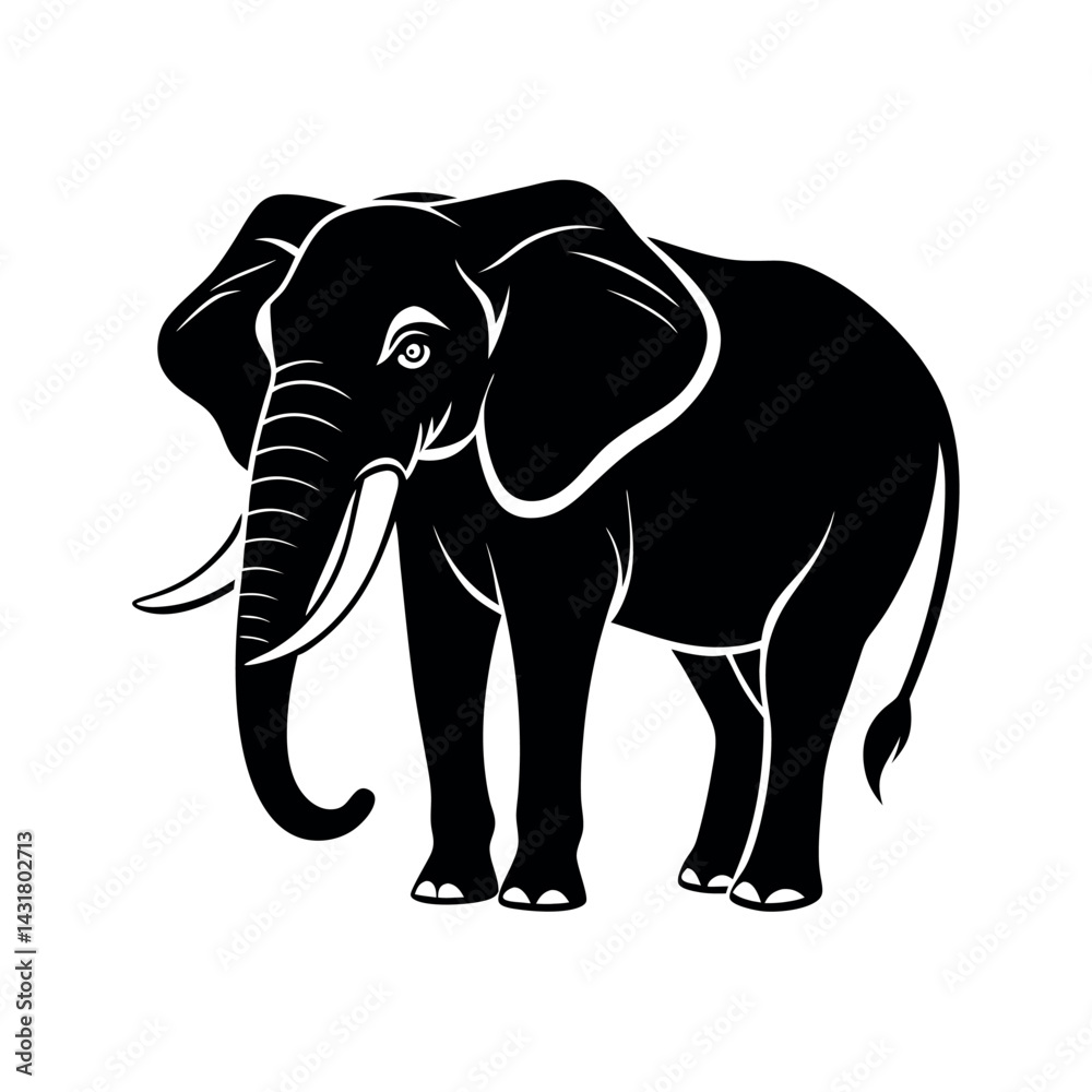 Fototapeta premium Black Vector Silhouette African Elephant Walking