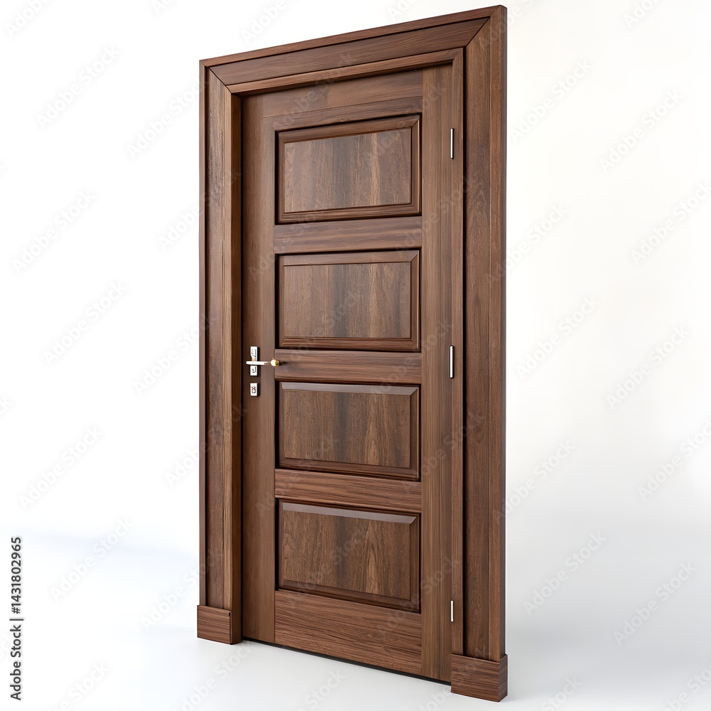 Dark Brown Wooden Door Isolated on White, Modern Interior Design, Door Hardware Dark Brown Wooden Door Isolated on White, Modern Interior Design, Door Hardware