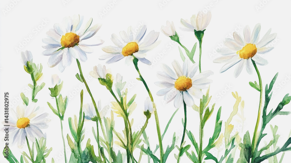 Obraz premium Elegant wedding invitation card background . Minimal hand painted watercolor Chamomile flowers texture template background. Design for wedding, vip cover, poster, rsvp moderncard.Valentine's Day