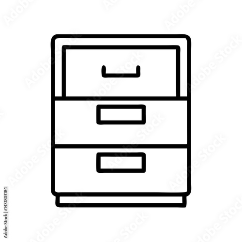 Illustration of a black and white file cabinet office furniture storage organization drawers design