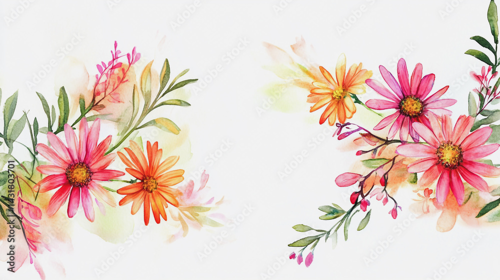 Obraz premium Elegant wedding invitation card background . Minimal hand painted watercolor Chamomile flowers texture template background. Design for wedding, vip cover, poster, rsvp moderncard.Valentine's Day