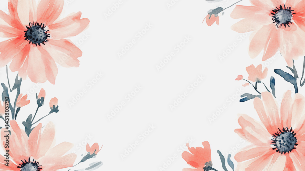Obraz premium Elegant wedding invitation card background . Minimal hand painted watercolor Chamomile flowers texture template background. Design for wedding, vip cover, poster, rsvp moderncard.Valentine's Day