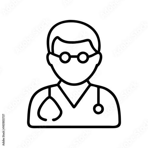 Doctor icon vector illustration of medical professional with stethoscope and glasses outline style