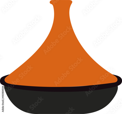 This traditional Moroccan ceramic tagine has a conical lid and is used to slow cook flavorful North African dishes.
