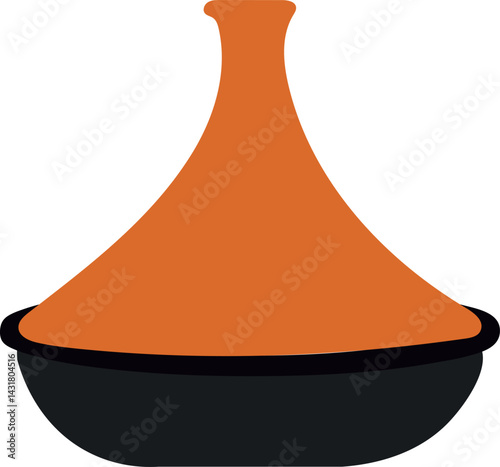 This traditional Moroccan ceramic tagine has a conical lid and is used to slow cook flavorful North African dishes.
