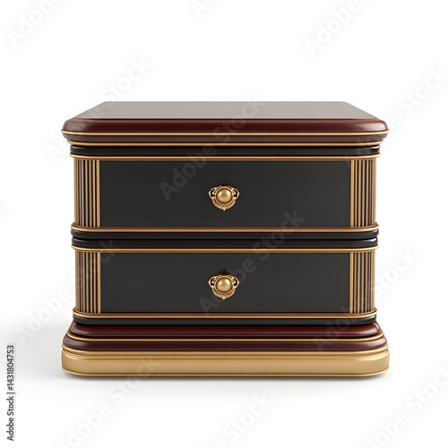 Elegant two-drawer nightstand a blend of black lacquer and golden accents for a sophisticated aesthetic.