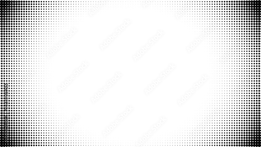 Dot corner background pattern with half tone halftone white gradient. Vector frame art in pop abstract border texture with circles. Mesh graphic screen with fade curve and modern wave vignette.