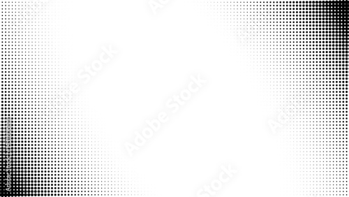 Dot corner background pattern with half tone halftone white gradient. Vector frame art in pop abstract border texture with circles. Mesh graphic screen with fade curve and modern wave vignette.