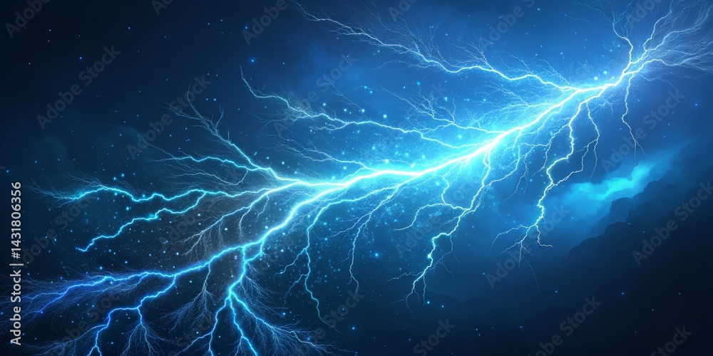 Fototapeta premium Glowing Blue Lightning Bolt Digital Art Abstract Energy Concept, energy, lightning