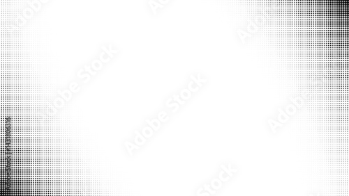 Halftone white vector dot corner pattern background. Comic black graphic art frame gradient circle fade texture. Border pop overlay with an abstract mesh design with a round polkadot effect.