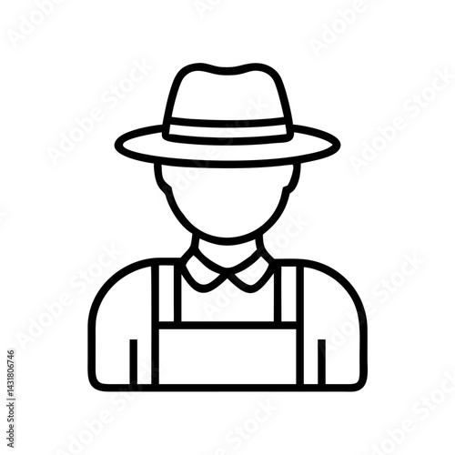 Illustration of farmer with hat and overalls icon vector agriculture farming worker line art style
